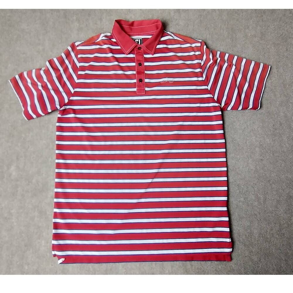 FootJoy Golf Polo Shirt Mens XL Red White Striped Performance Short Sleeve